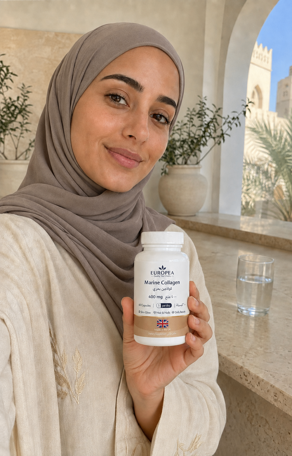 EUROPEA capsules and softgels on light natural stone